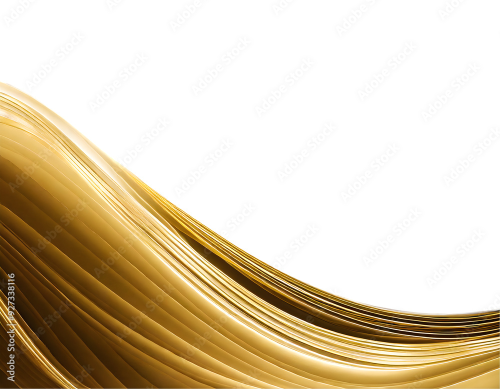 Poster abstract line art wavy flowing dynamic gold on a white isolated background. generative ai.