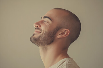 A close up of a man's face with her eyes closed