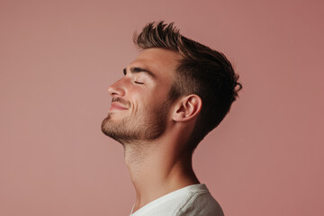 Fototapeta premium A close up of a man's face with her eyes closed