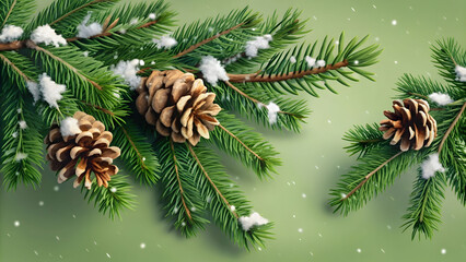 Watercolor winter background with fir branches and cones. Merry Christmas design composition of a poinsettia, a Christmas set with evergreen coniferous tree branches, berries, and leaves.