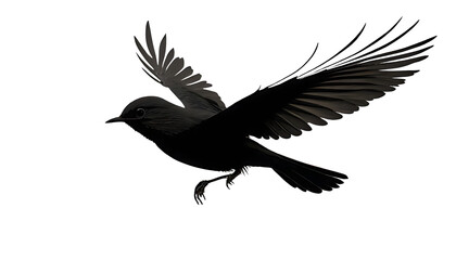 Obraz premium Aerial Fly Little Bird Silhouette isolated on white background. Generative AI.