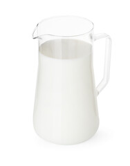 Glass jug with fresh milk isolated on white