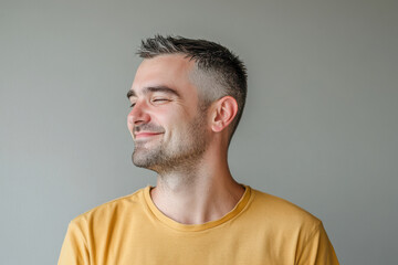 Obraz premium A close up of a man's face with her eyes closed