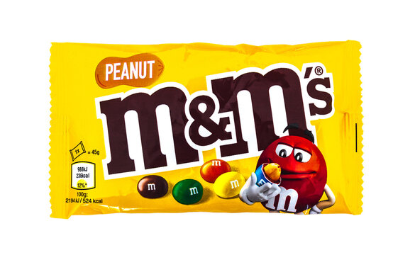 M&Ms (by Mars) chocolate nut dragee, on white