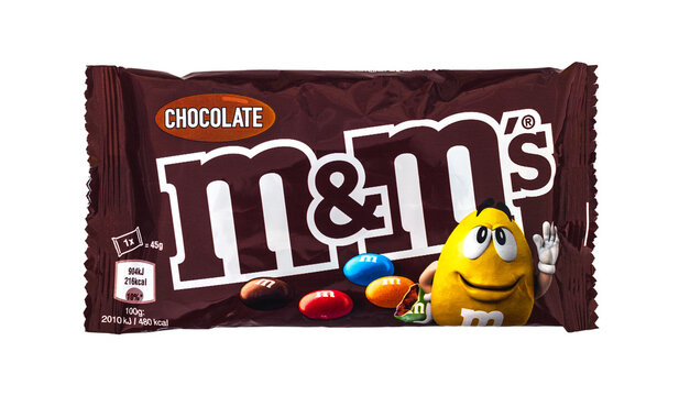 M&Ms (by Mars) chocolate nut dragee, on white
