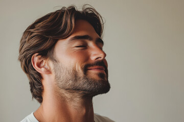 Obraz premium A close up of a man's face with her eyes closed