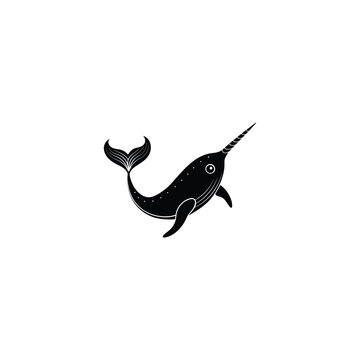 recommend clip art: Silhouette narwhal. Vector illustration of a black silhouette narwhal isolated on white. Logo icon, side view.