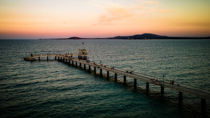 Fototapeta premium Aerial Sunset View of Burgas Pier