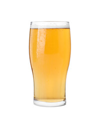 Glass of light beer isolated on white