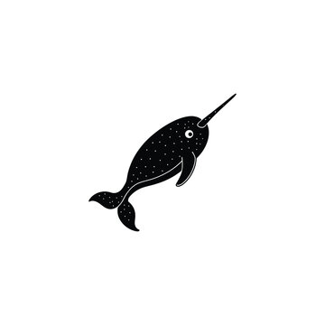 recommend clip art: Silhouette narwhal. Vector illustration of a black silhouette narwhal isolated on white. Logo icon, side view.