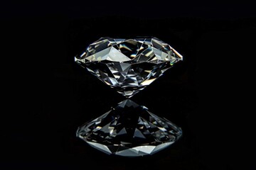 Shiny diamond with reflection on black background. Conceptual image of luxury. Elegant and modern style. Perfect for advertisements and design projects. Generative AI