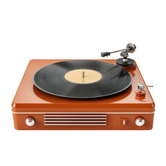 Fototapeta premium Stylish vintage turntable with vinyl record, perfect for music enthusiasts and retro decor. A symbol of classic sound. isolated on a transparent background