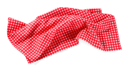 Red checkered picnic tablecloth isolated on white