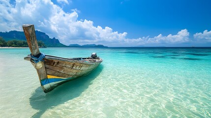 Fototapeta premium 透き通った海に浮かぶボート