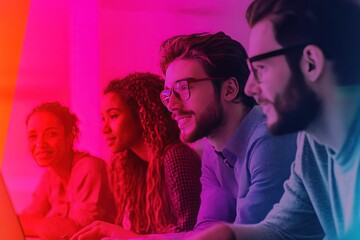 Group of Diverse People Working Together in a Vibrant Office Space