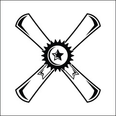 vector design illustration of the silhouette of two crossed graduation certificates in black and white. suitable for logos, icons, posters, advertisements, banners, companies, t-shirt designs, sticker