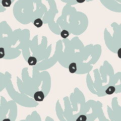 Light seamless pattern with abstract blue flowers. Vector square background, illustration, print, design. Japanese style