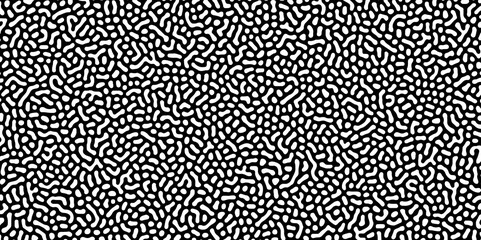 Abstract Turing organic wallpaper with background. Turing reaction diffusion monochrome seamless pattern with chaotic motion. Natural seamless line pattern. Linear design with biological shapes.