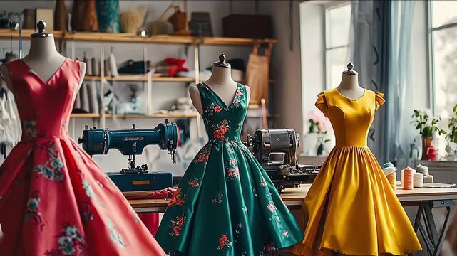 Fashion design studion work area for sewing and creating clothing