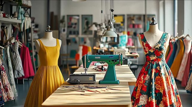 Fashion design studion work area for sewing and creating clothing