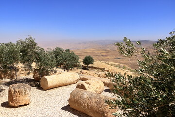 landscape in a valley among mountains (Madaba, Jordan) Mount Nebo near amman