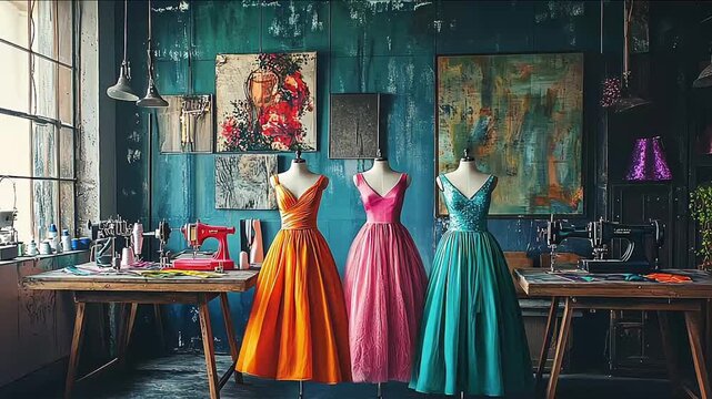 Fashion design studion work area for sewing and creating clothing