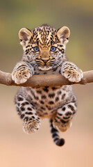 african leopard cup hanging on a branch. generative ai