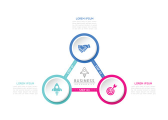 Fototapeta premium Vector infographic business presentation template with circular interconnection with 3 options.