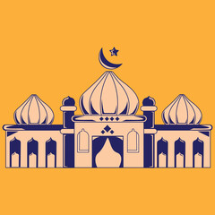 MobileMosque illustration vector design with peach and blue colors, orange background and simple style. suitable for logos, icons, posters, advertisements, banners, companies, t-shirt designs, sticker