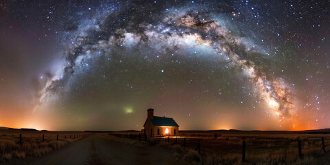 Starry night sky over an Australian country church
