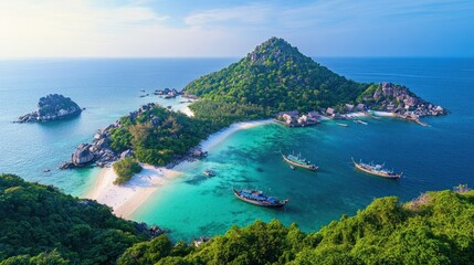 Scenic Island Paradise with Boats