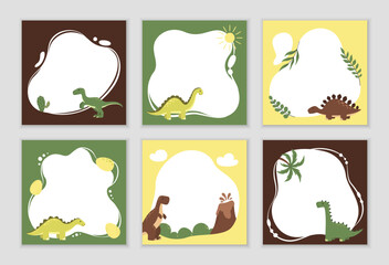 Set of cute vector childish frames with dinosaurs