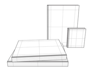 Set of several books wireframe. Line drawing of book, library, education, school, study, literature, paper, textbook, knowledge, read, learn, page reading