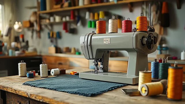 Fashion design studion work area for sewing and creating clothing