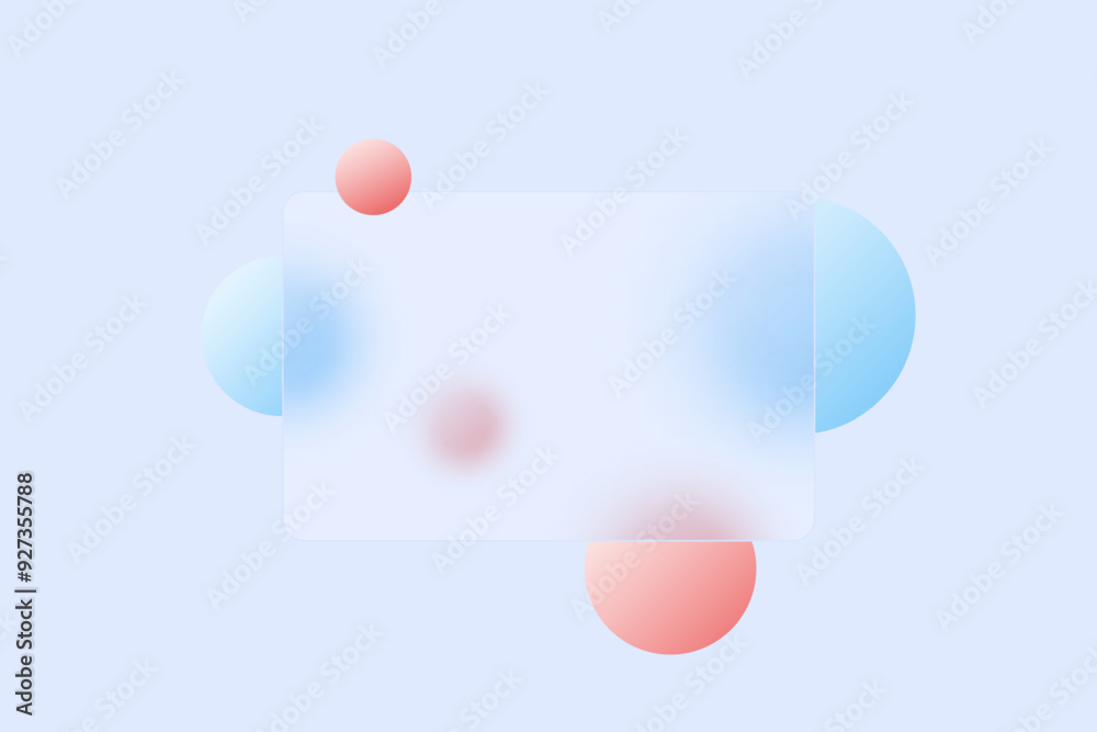 Wall mural website landing page template. frosted glass partition with floating spheres. glass morphism.