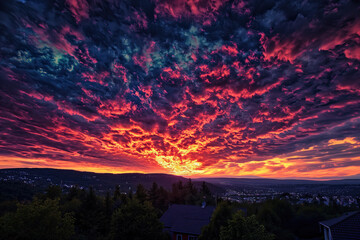Fototapeta premium Sunset wıth colorful dramatıc clouds
