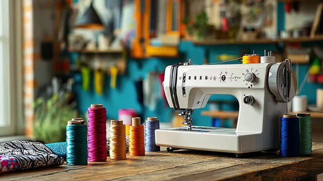 Fashion design studion work area for sewing and creating clothing