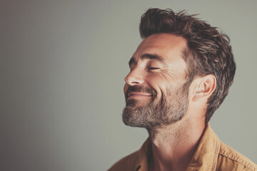 Fototapeta premium A close up of a man's face with her eyes closed