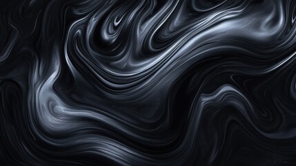Obraz premium Abstract black and silver swirling patterns resembling liquid textures.