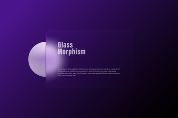 Glass banner or card on dark blue background with sphere. Abstract background.
