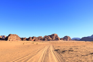 Aerial view of the famous Wadi Rum desert in Jordan, from a hot air balloon