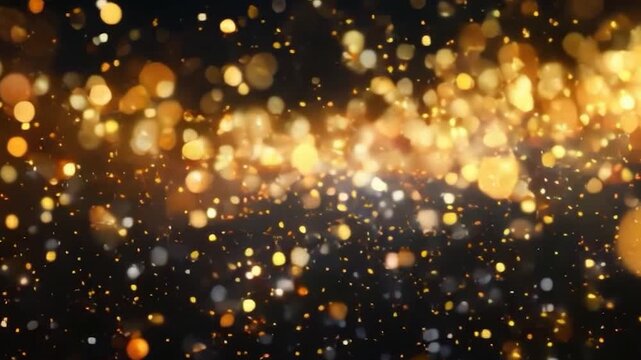golden bokeh lights on dark background festive holiday celebration heme smooth pan animation video