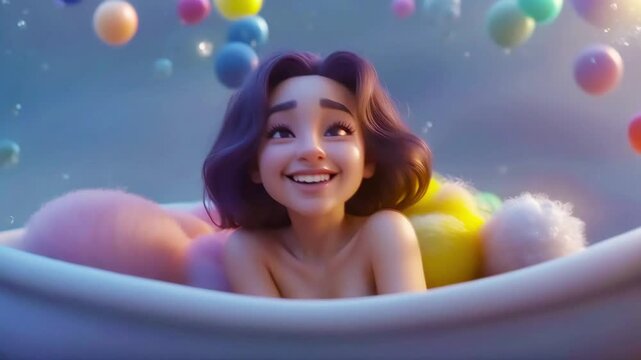 happy woman in bath
