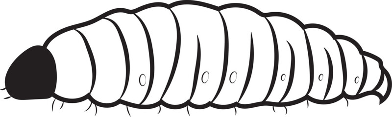 Cute cartoon insects line art coloring. Maggot vector illustration coloring page