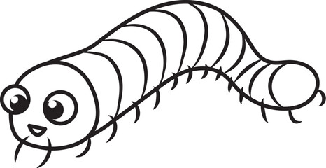 Cute cartoon insects line art coloring. Millipede vector illustration coloring page