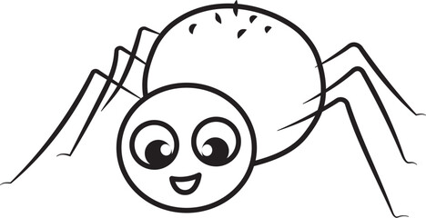 Cute cartoon insects line art coloring. Spider vector illustration coloring page