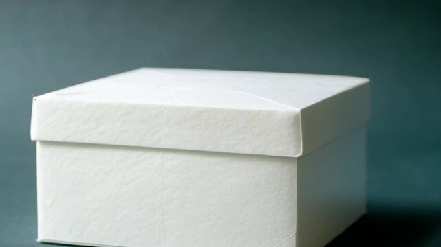 white square box mockup on dark background smooth rotation animation video packaging gift concept