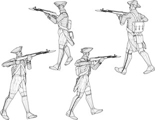 Vector sketch illustration design of soldiers in royal era uniforms fighting with rifles