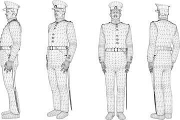 Vector sketch illustration design of naval troops in service uniforms in ready pose 1qq.eps