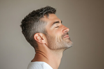 Fototapeta premium A close up of a man's face with her eyes closed